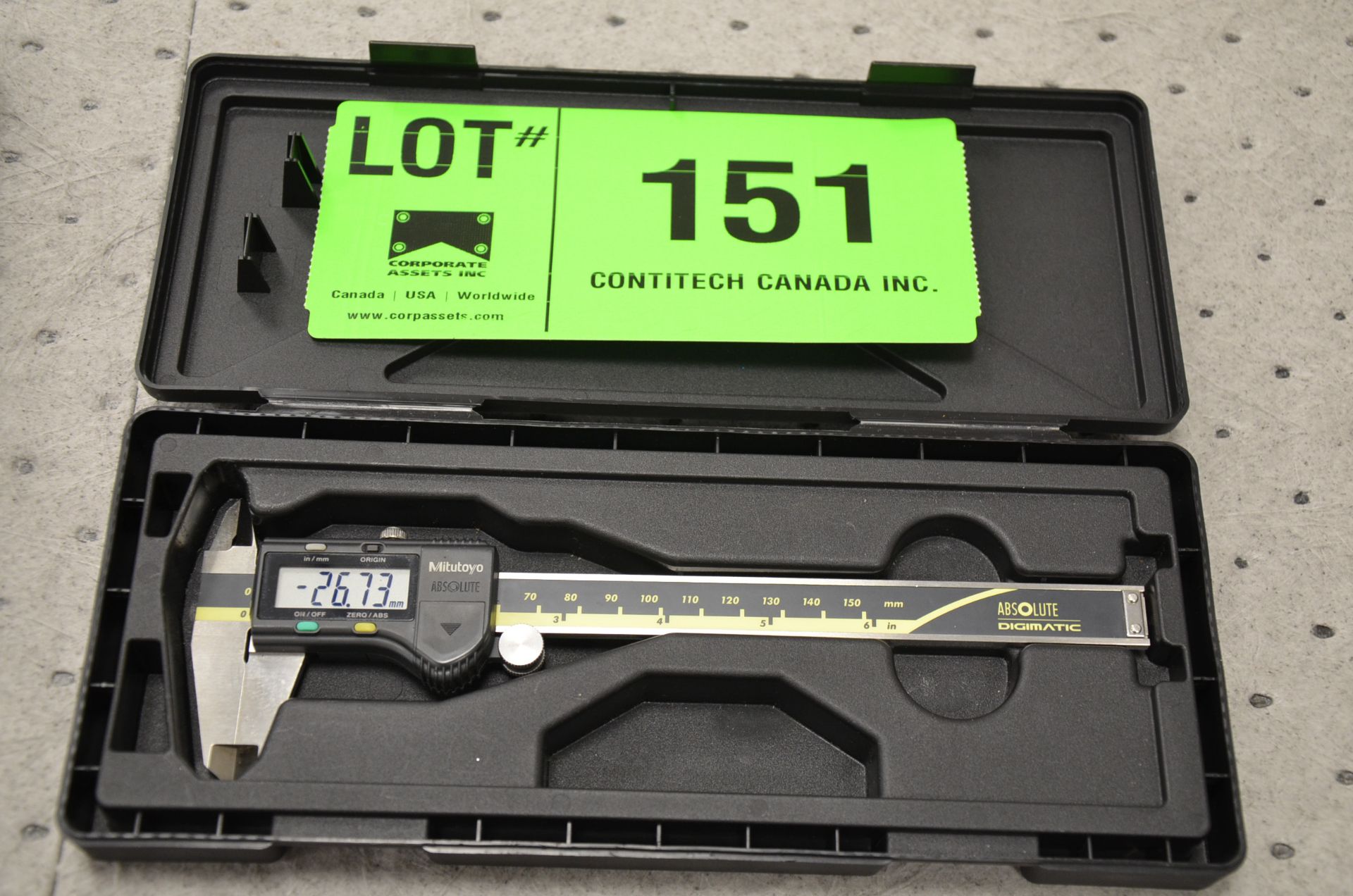 MITUTOYO 6" DIGITAL VERNIER CALIPER, S/N N/A [RIGGING FEE FOR LOT #151 - $20 USD PLUS APPLICABLE