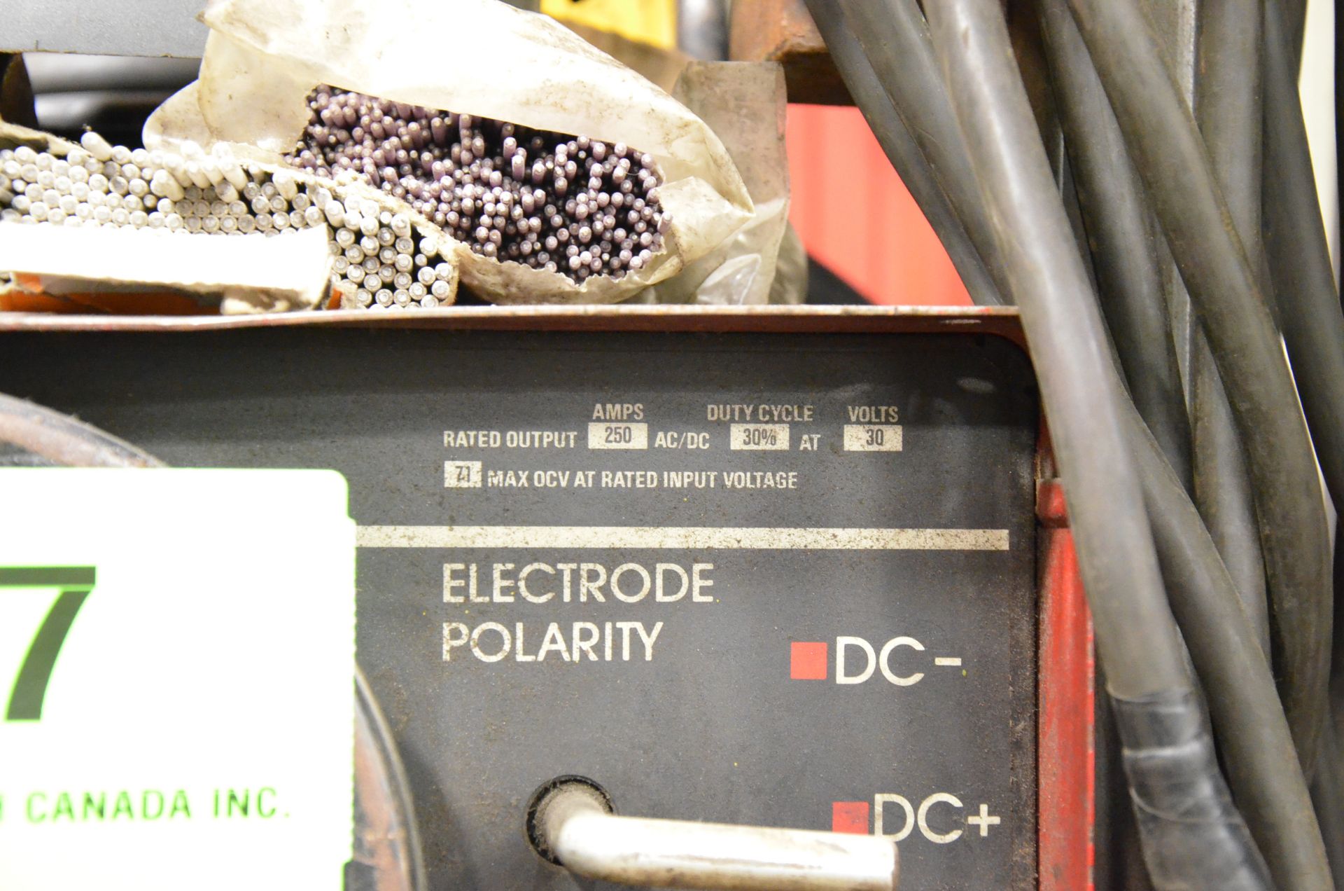 LINCOLN ELECTRIC IDEALARC 250 PORTABLE ARC WELDER WITH CABLES, GUN, AND WELDING SUPPLIES, S/N N/A [ - Image 4 of 4