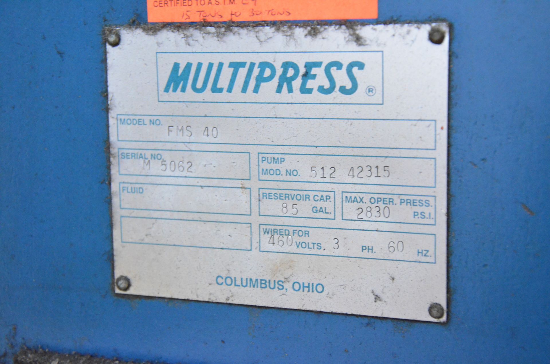 MULTIPRESS FMS40 40TON CAPACITY HYDRAULIC C-FRAME PRESS WITH ALLEN BRADLEY PLC CONTROL, LIGHT - Image 6 of 9