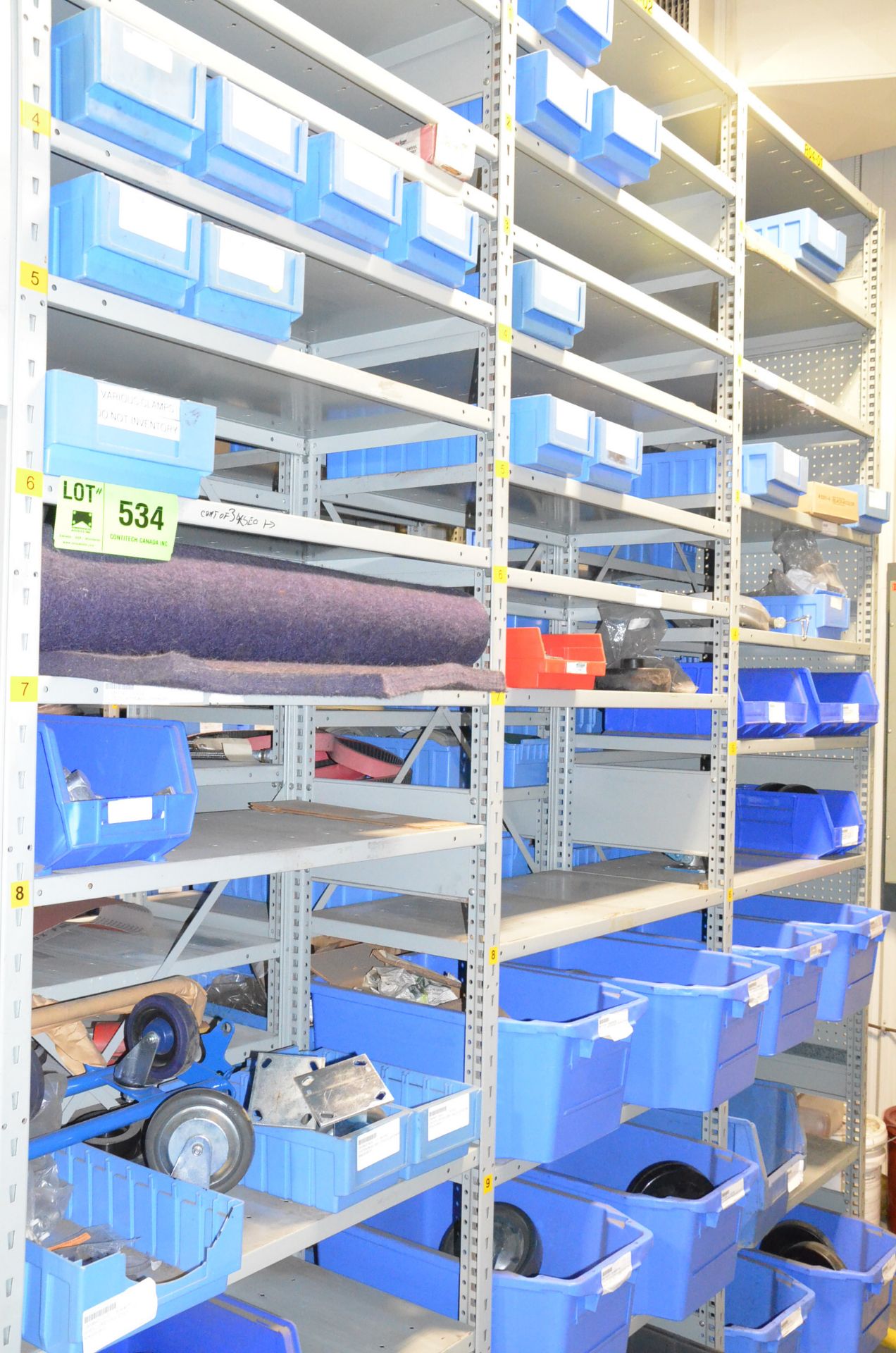 LOT/ CONTENTS OF (3) SECTIONS OF SHELVING CONSISTING OF CASTERS [RIGGING FEE FOR LOT #534 - $tbd USD