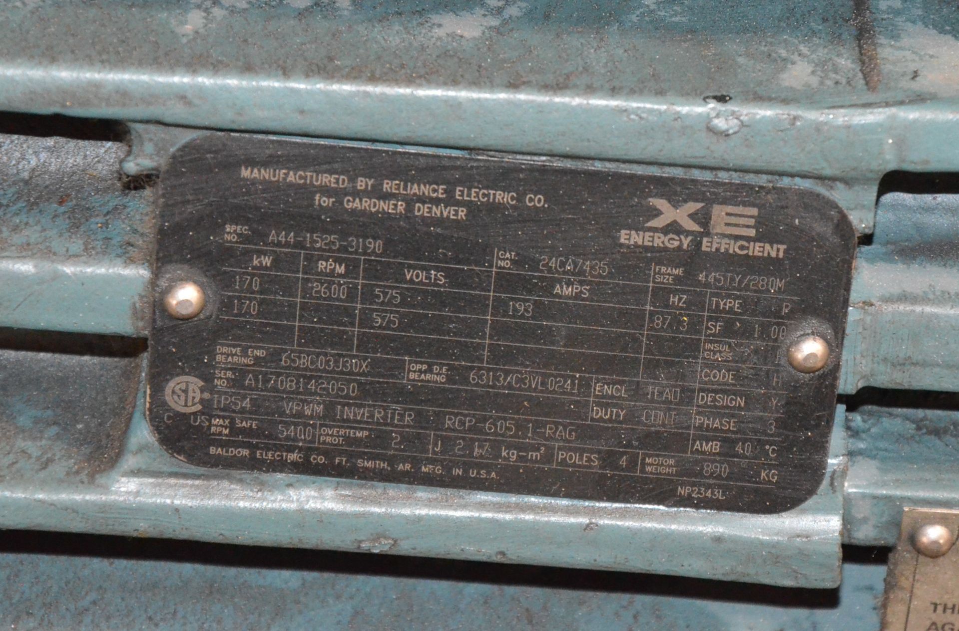 RELIANCE 225HP/2600RPM/575V/3PH/60HZ ELECTRIC MOTOR, S/N N/A [RIGGING FEE FOR LOT #383 - $25 USD - Image 3 of 3