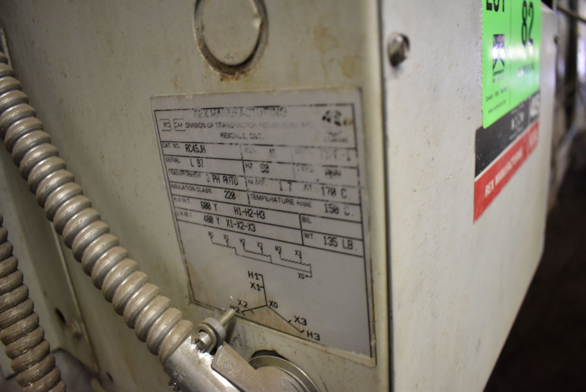 REX 45KVA TRANSFORMER, S/N N/A [RIGGING FEE FOR LOT #82 - $75 USD PLUS APPLICABLE TAXES] - Image 2 of 3