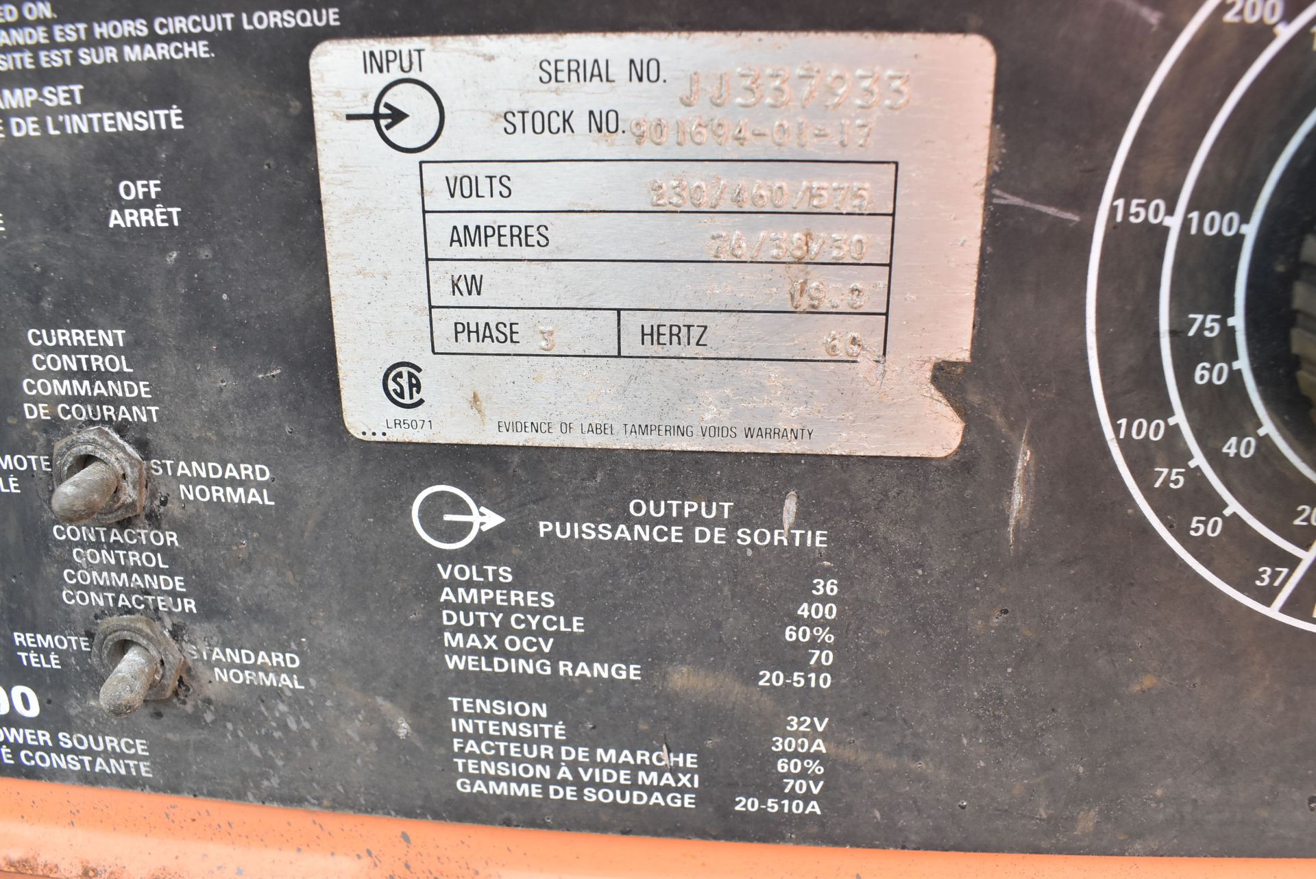 PROLINE CC-400 WELDING POWER SOURCE, S/N: JJ337933 (CMD YARD #2) - Image 3 of 3