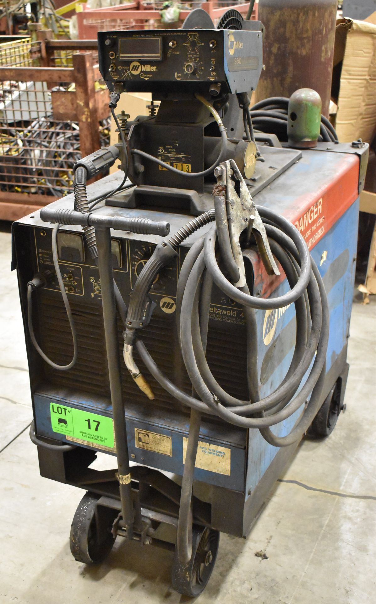 MILLER DELTAWELD 451 MIG WELDER WITH MILLER MILLERMATIC S-45D DIGITAL WIRE FEEDER, CABLES AND GUN,