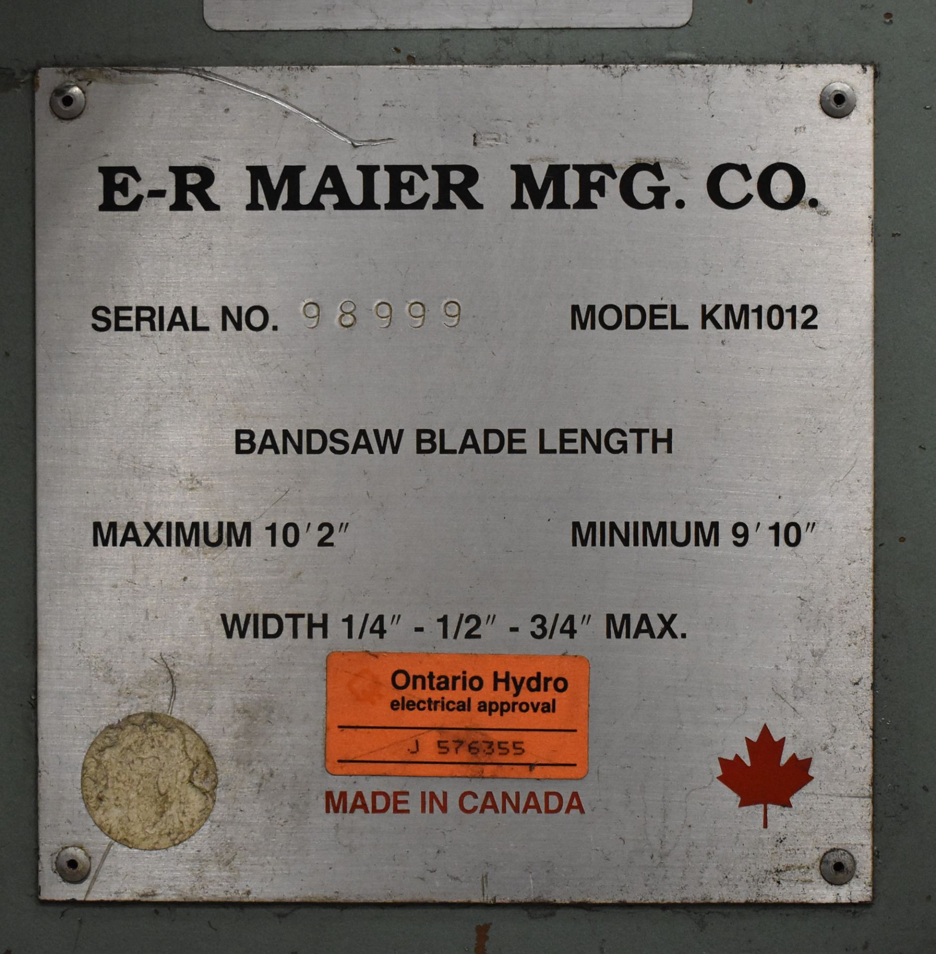 E-R MAIER KM1012 ROLL-IN VERTICAL BAND SAW WITH 30"X18" TABLE, 15" THROAT, 14" MAX. WORKPIECE - Image 4 of 4