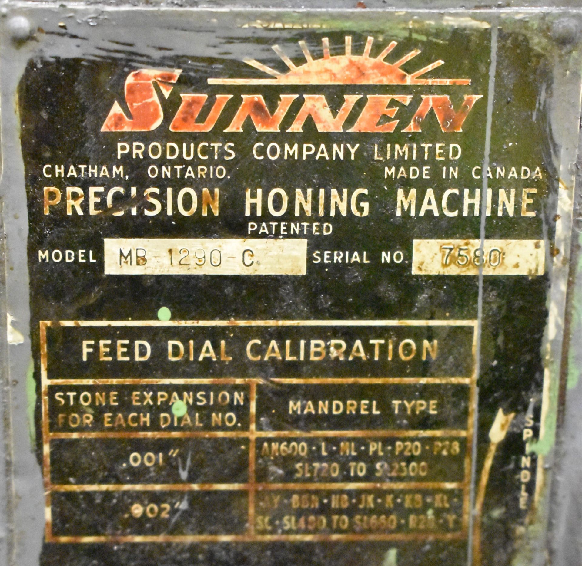 SUNNEN MB-1290-C PRECISION HONING MACHINE, S/N: 7580 (CI) - Image 5 of 5