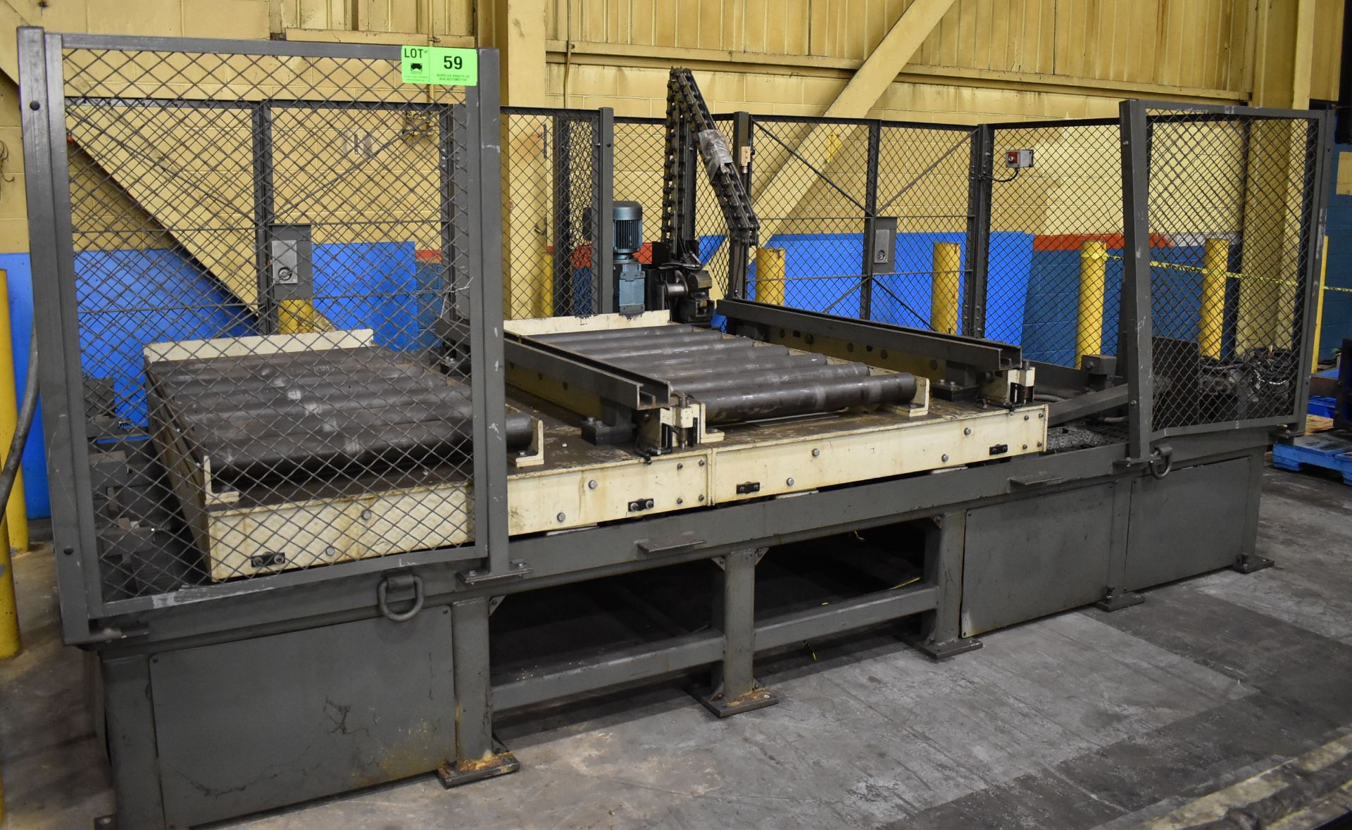 MILACRON ROLLER CONVEYOR TRANSFER TABLE UNIT WITH 2 X 30,000 LB. CAPACITY, ALLEN-BRADLEY CONTROL,