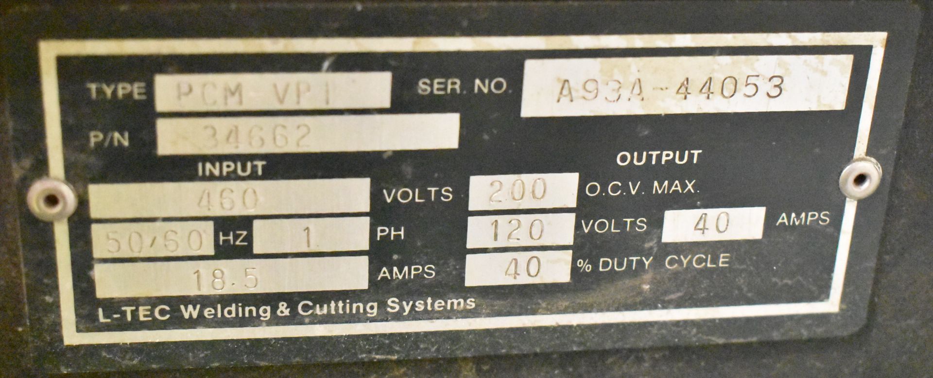 L-TEC PCM-VPIII PORTABLE PLASMA CUTTER WITH CABLES AND GUN, S/N: A93A-44053 - Image 4 of 4