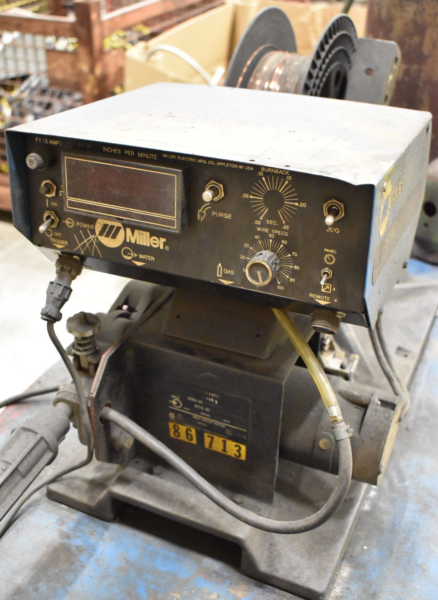 MILLER DELTAWELD 451 MIG WELDER WITH MILLER MILLERMATIC S-45D DIGITAL WIRE FEEDER, CABLES AND GUN, - Image 3 of 5