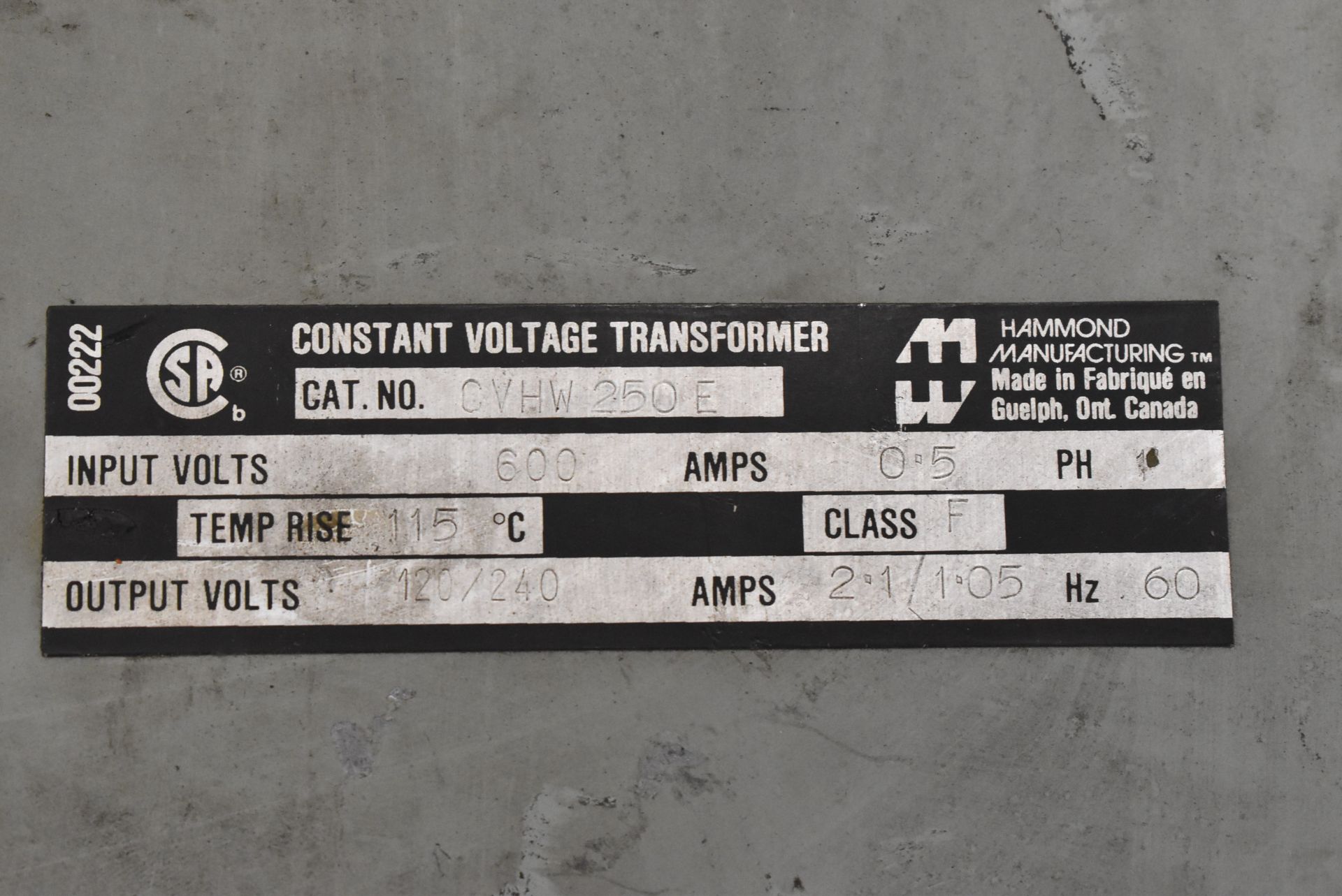 LOT/ (6) HAMMOND CONSTANT VOLTAGE TRANSFORMERS, (7) HAMMOND SINGLE PHASE TRANSFORMERS (CI) - Image 3 of 5