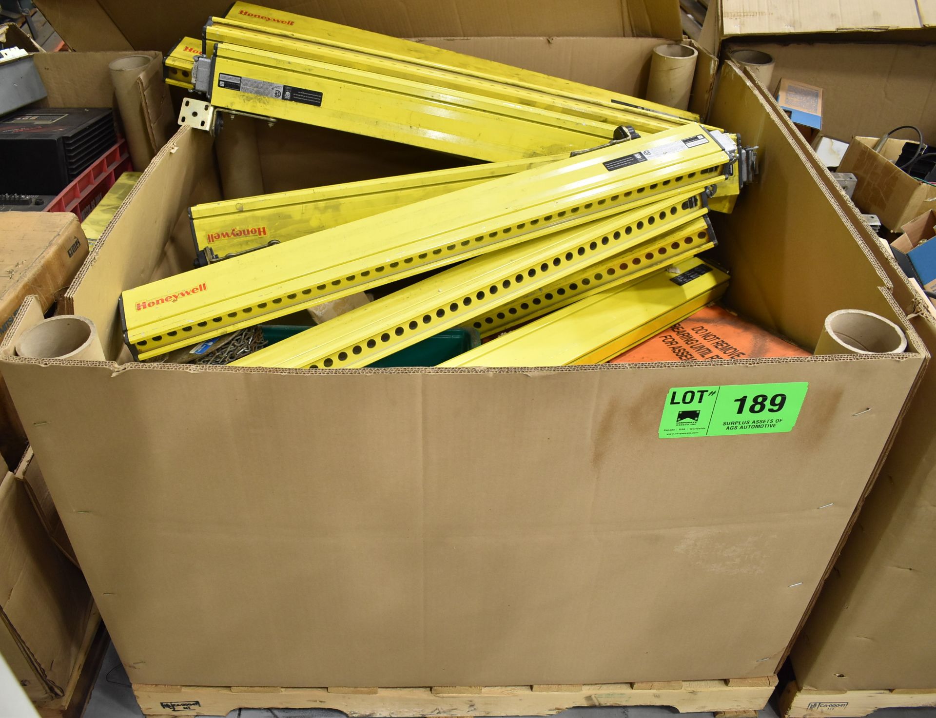 LOT/ GAYLORD WITH HONEYWELL SAFETY LIGHT CURTAINS, SPARE PARTS, MRO'S AND SHOP SUPPLIES (CI)