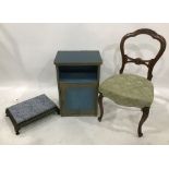 Lloyd loom-style bedside table, a single chair and a low stool (3)