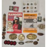 Quantity of assorted coins, medals and badges including Swindon GWR Loco brass tags, steam rally