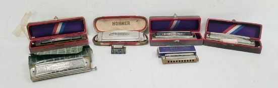 Collection of seven assorted harmonicas including three Hohner Super Chromonica (all boxed), a