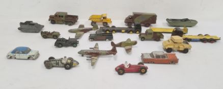 Assorted diecast models including a Lonestar Duck Army boat, a Dinky Big Bedford lorry, a Corgi