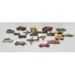 Assorted diecast models including a Lonestar Duck Army boat, a Dinky Big Bedford lorry, a Corgi