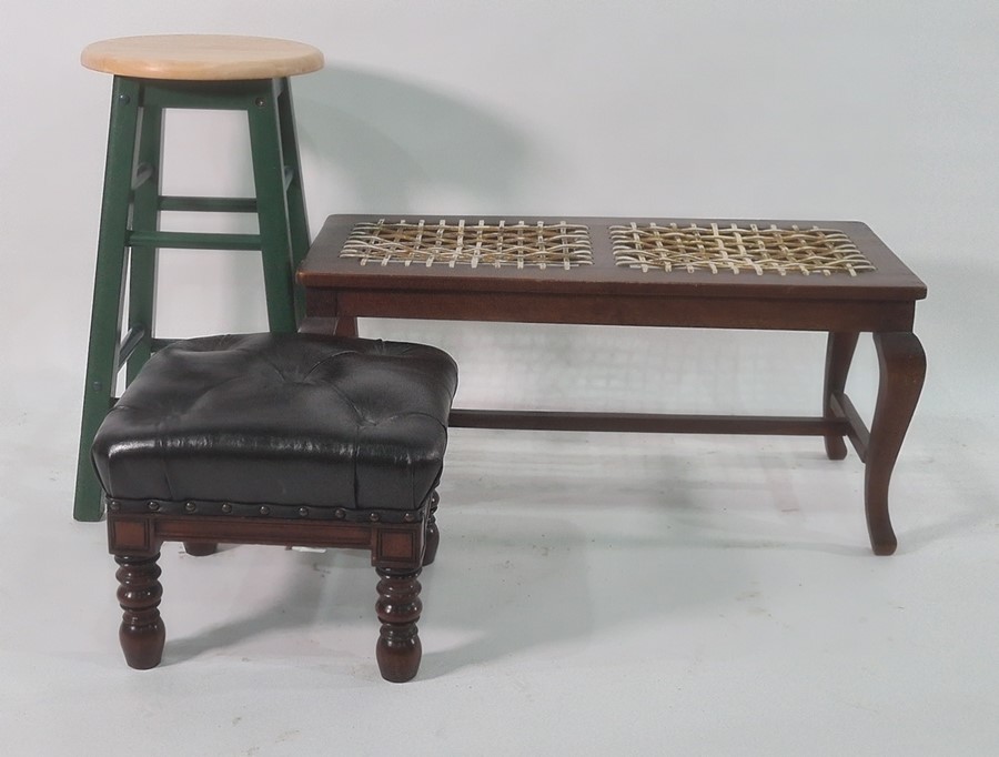 Beech seated stool, a low footstool and one further stool (3)  Condition ReportThe leather topped
