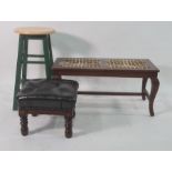 Beech seated stool, a low footstool and one further stool (3)  Condition ReportThe leather topped