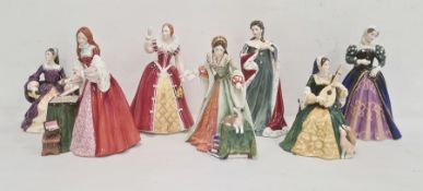 Seven Royal Doulton figures, Mary Queen of Scots, Queen Elizabeth I, Mary Tudor, Queen Anne, Lady