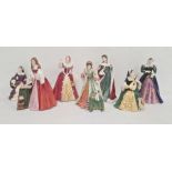 Seven Royal Doulton figures, Mary Queen of Scots, Queen Elizabeth I, Mary Tudor, Queen Anne, Lady