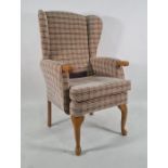 Modern wing back chair by HSL Chairs in oatmeal checked upholstery  Condition ReportThe chair