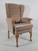 Modern wing back chair by HSL Chairs in oatmeal checked upholstery  Condition ReportThe chair