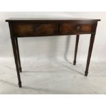 20th century mahogany side table with two drawers, to tapering supports, 106cm x 84cm Condition