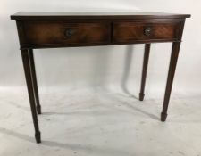 20th century mahogany side table with two drawers, to tapering supports, 106cm x 84cm Condition