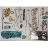 Quantity of costume jewellery to include pendants, necklaces, silver ring, silver miniature circular