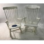 Two white painted stickback rocking armchairs (2)