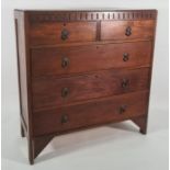 20th century oak chest of two short over three long drawers, 104cm x 111cm