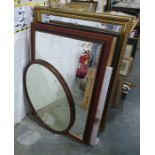 Rectangular gilt framed mirror, assorted modern prints, mirrors, etc