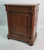 19th century mahogany breakfront cupboard, the top with moulded edge above single drawer, panelled