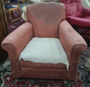 19th century armchair on turned supports to castors