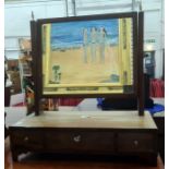 19th century dressing table mirror, the base with three drawers, on bracket feet