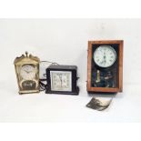 Early 20th century alarm clock in chrome case, modified and mounted in glazed wooden case to