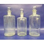 Three glass apothecary bottles, a cut decanter, vase, water jug and other items (11)