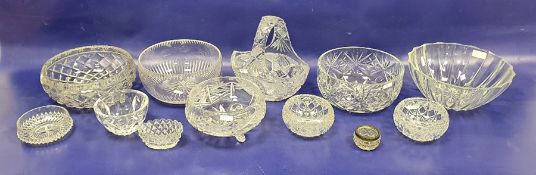 Quantity cut glass and moulded fruit and serving bowls, cut saucer champagne, two modern wines