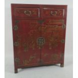 Modern Chinese-style cabinet, the rectangular top with chinoiserie-type decoration, two drawers