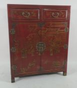 Modern Chinese-style cabinet, the rectangular top with chinoiserie-type decoration, two drawers