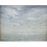 20th century school  Oil on canvas board Seagulls in flight over calm ocean, unsigned, 39.5 x 49.5cm