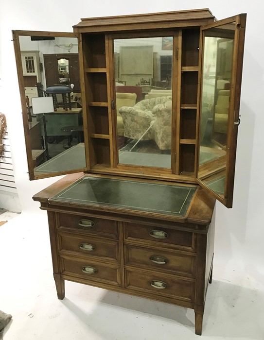 20th century oak desk / dressing cabinet, leather writing surface revealing inkwells, the upper - Image 2 of 2