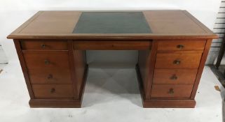 Modern desk with leatherette inset top, assorted drawers, on plinth base, 169cm x 78.5cm