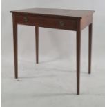 Early 20th century mahogany and satinwood strung single drawer side table, on square section