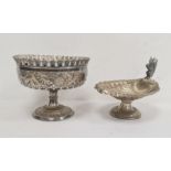 Silver-plated circular pedestal bowl with floral repousse decoration, semi-gadrooned, on circular