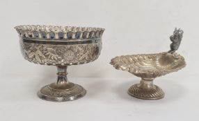 Silver-plated circular pedestal bowl with floral repousse decoration, semi-gadrooned, on circular