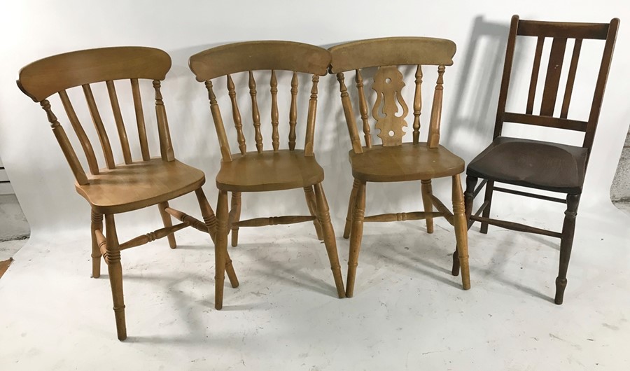 Four assorted chairs including three beech seated chairs (4)