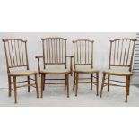 Set of four (3+1) stickback beech-framed chairs with padded seats, turned legs (4)