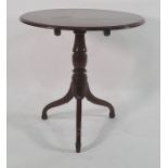 Georgian mahogany snap-top circular centre table with moulded edge, turned pedestal to three