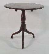 Georgian mahogany snap-top circular centre table with moulded edge, turned pedestal to three